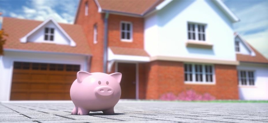 piggy bank in front of house